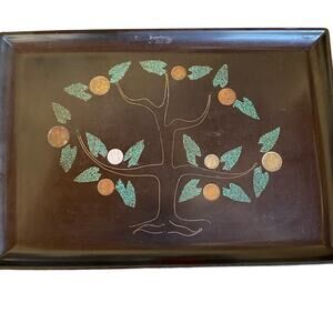 Ivy Couroc of Monterey CA Black Tray‎ Vintage World Coins Historical Mid Century